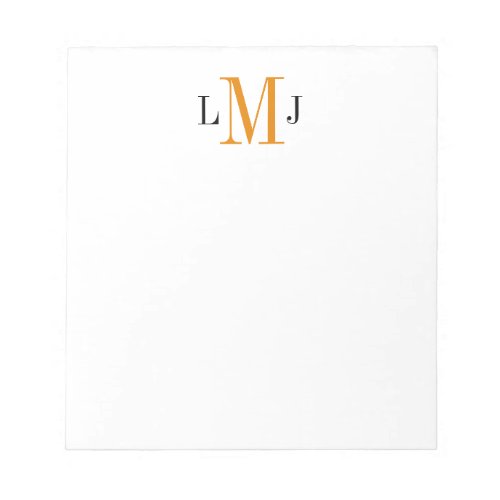 Simple Initial Monogram Black and Orange Notepad