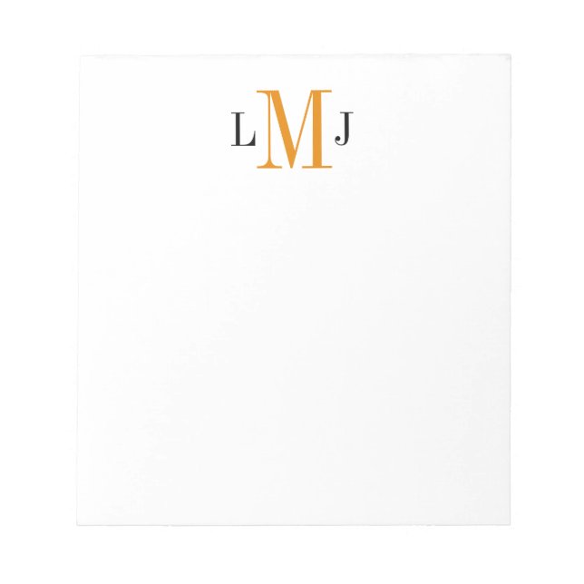 Simple Initial Monogram Black and Orange Notepad (Front)