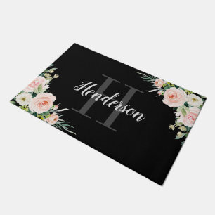 simple initial monogram blush floral family doormat