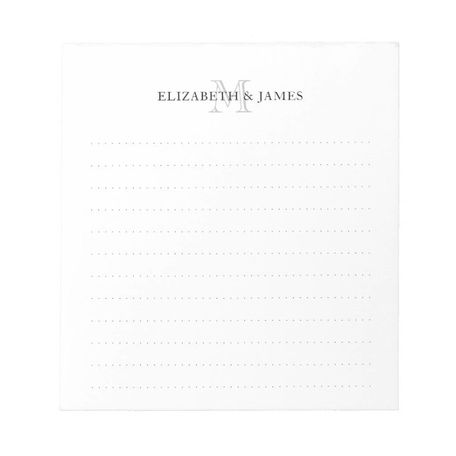Simple Initial Monogram Couple Names Dotted Lines Notepad (Front)
