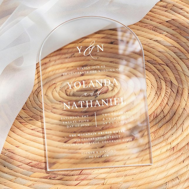 Simple Initials Elegant Calligraphy Arch Wedding Acrylic Invitations (Creator Uploaded)