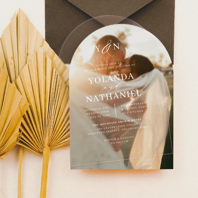 Simple Initials Elegant Calligraphy Arch Wedding Acrylic Invitations (Card Mock-up)