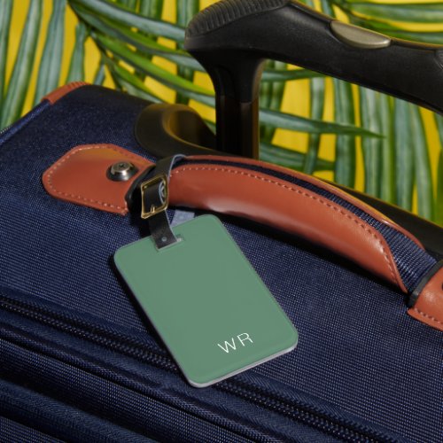 Simple Initials Elegant Modern in Green and White Luggage Tag