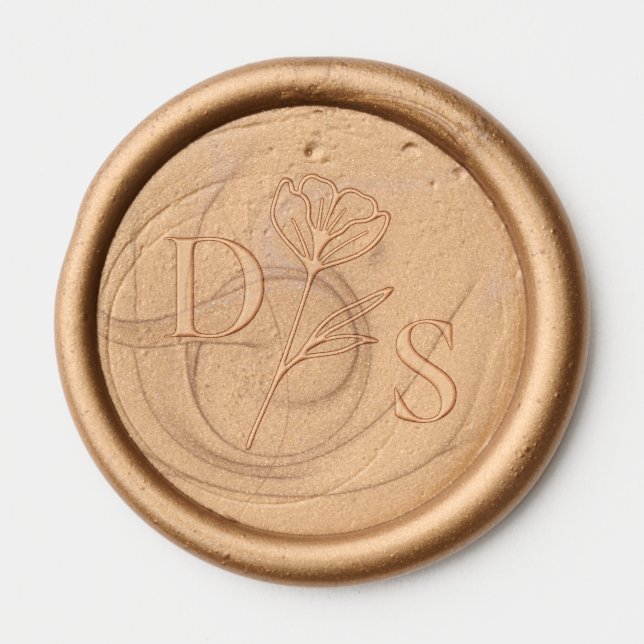 Simple Initials Monogram with Floral Wedding Wax Seal Sticker (Front)
