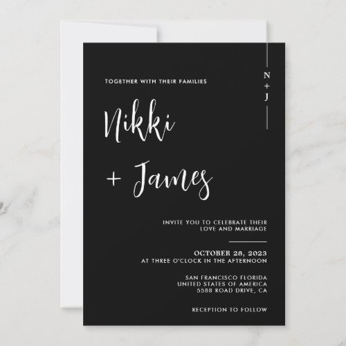 Simple Initials Script Black Photo Wedding Invitation