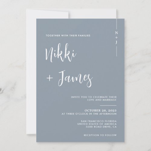 Simple Initials Script Dusty Blue Photo Wedding Invitation