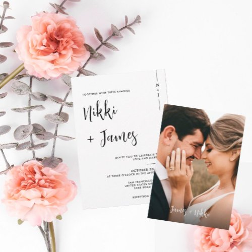 Simple Initials Script Photo Wedding Invitation