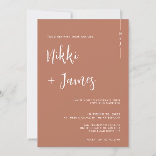 Simple Initials Script Terracotta Photo Wedding Invitation