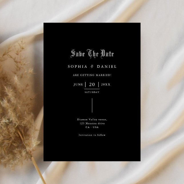 Simple Inline Gothic Font Romantic Wedding Black Save The Date (Creator Uploaded)