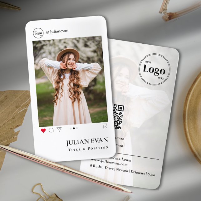 Simple Instagram Profile Photo White Business Card (Creator Uploaded)