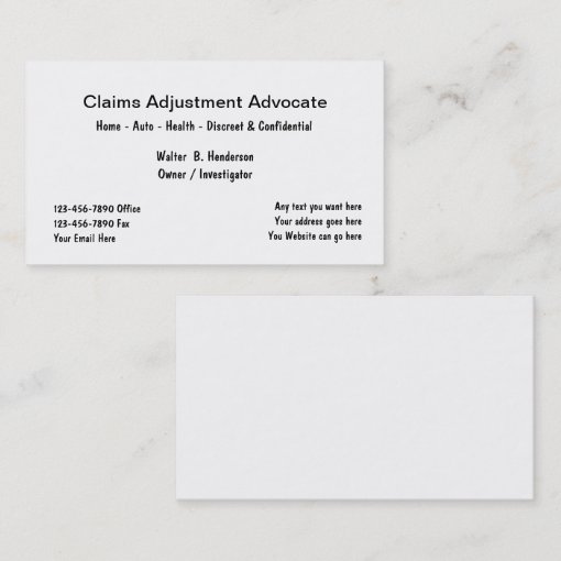 Simple Insurance Claims Adjuster Business Card Zazzle
