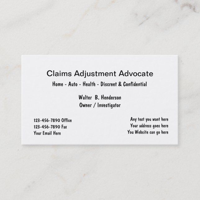 Simple Insurance Claims Adjuster Business Card (Front)