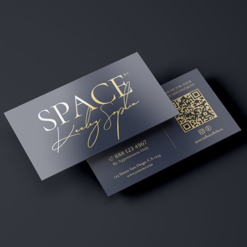 Simple Interior Designer Dark Navy Blue Gold Foil Business Cards