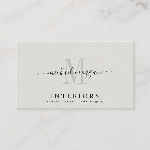 Simple Interior Designer Faux Linen Script Business Card