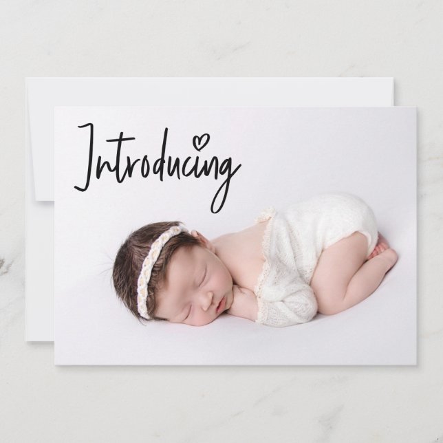 Simple Introducing Baby Girl Modern Newborn photo  Announcement (Front)