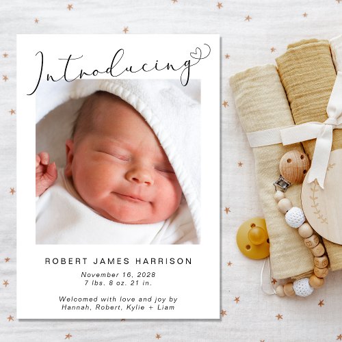 Simple Introducing Photos  Baby Birth Announcement