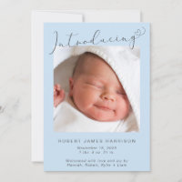 Simple Introducing Photos Blue  Baby Boy Birth Announcement