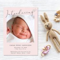 Simple Introducing Photos Pink  Baby Girl Birth Announcement
