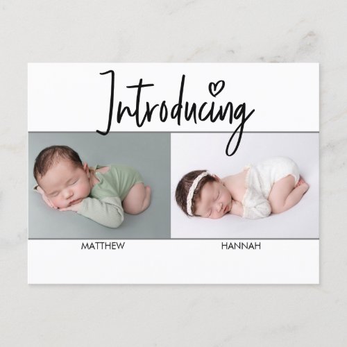 Simple Introducing Script Twins boy and Girl Birth Announcement Postcard