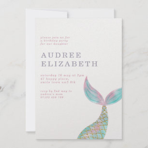 Simple Iridescent Mermaid Birthday Party Invitation