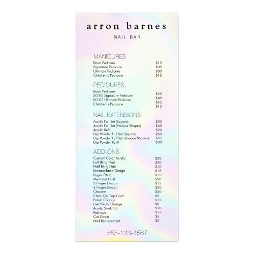 Simple Iridescent  Salon Price List Service Menu