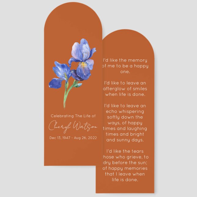 Simple Iris Funeral Memorial Bookmark (Front & Back)