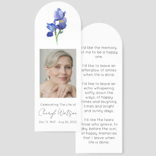 Simple Iris Photo Funeral Memorial Bookmark