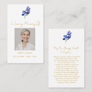 Simple Iris Photo Funeral Prayer Card
