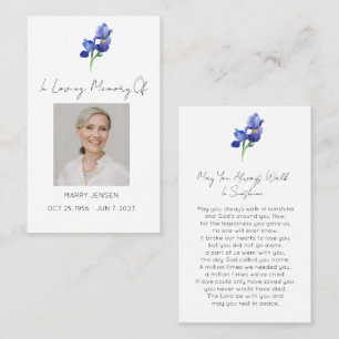 Simple Iris Photo Funeral Prayer Card