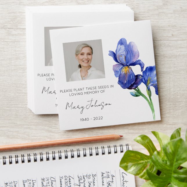 Simple Iris Photo Funeral Seed Envelope (Stacked)