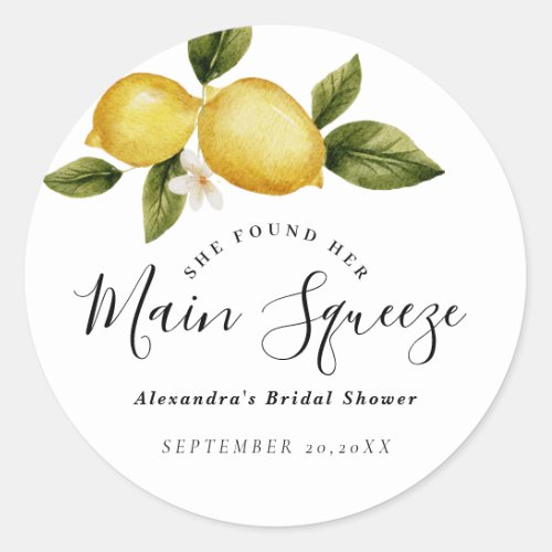 Simple Italia Lemon Calligraphy Bridal Shower Classic Round Sticker