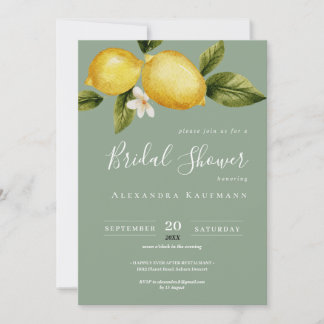 Simple Italia Lemon Calligraphy Bridal Shower Invitation