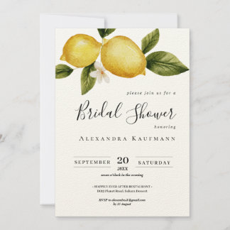 Simple Italia Lemon Calligraphy Bridal Shower Invitation