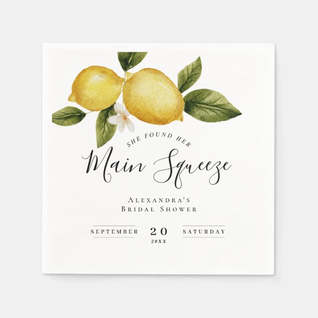 Simple Italia Lemon Calligraphy Bridal Shower Napkins (Front)