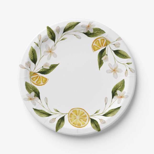 Simple Italia Lemon Wreath Bridal Shower Paper Plates (Front)