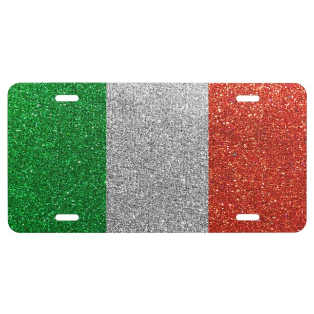 Simple Italian Flag Italy Glitter Bold Sparkle License Plate (Front)