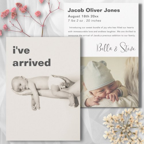 Simple Ive Arrived Photo Baby Announcement