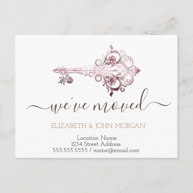 Simple I've Moved Floral Key New Address Announcement Postcard (Front)