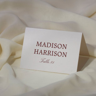 Simple Ivory and Burgundy Wedding Place Card DIY