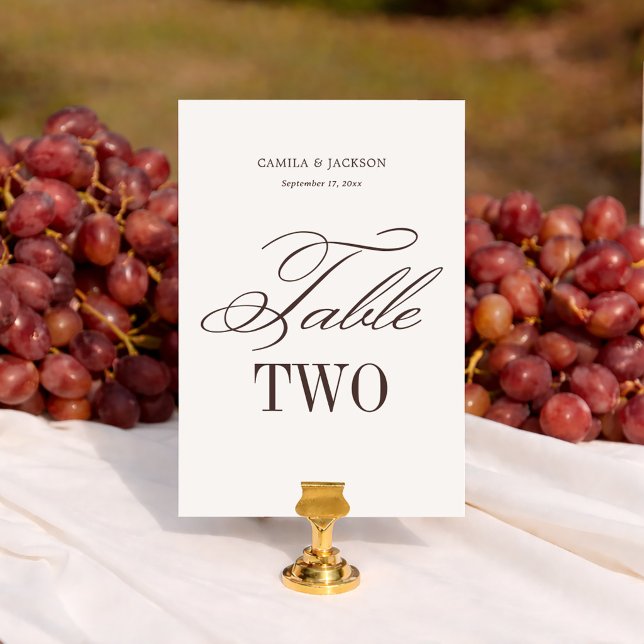 Simple Ivory and Espresso Brown Wedding  Table Number (Creator Uploaded)