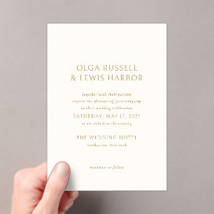 Simple Ivory and Gold Modern Wedding Acrylic Invitations