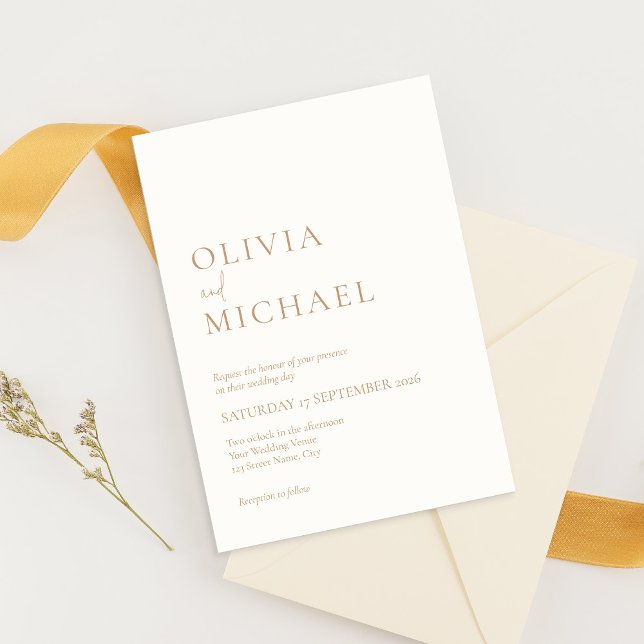 Simple Ivory and Tan Modern Wedding Invitation (Creator Uploaded)