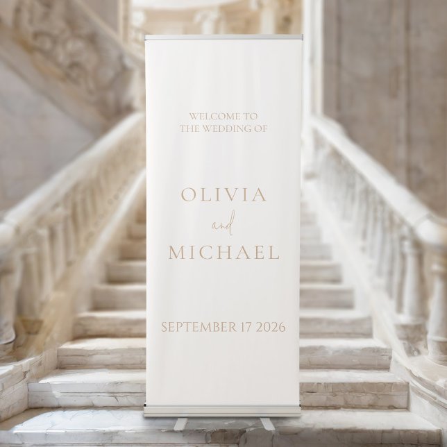 Simple Ivory and Tan Modern Wedding Retractable Banner (Creator Uploaded)