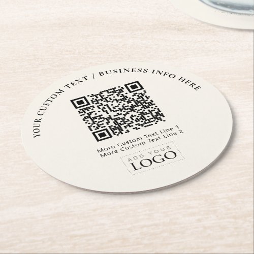 Simple Ivory Business Logo QR Code Promotional Round Paper Coaster