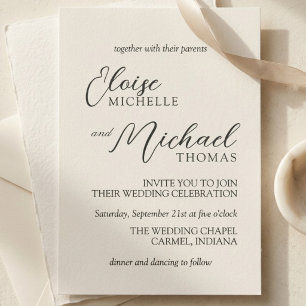 Simple Ivory Classic Script Wedding Invitation