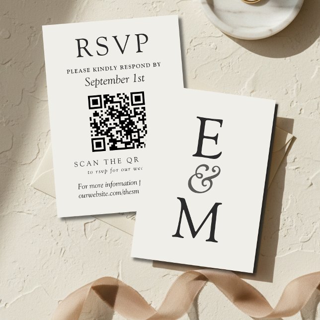 Simple Ivory Classic Wedding QR Code RSVP Card (Simple Ivory Classic Wedding QR Code RSVP Card)
