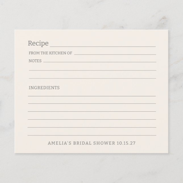 Simple Ivory Cream Personalized Recipe Card (Front)