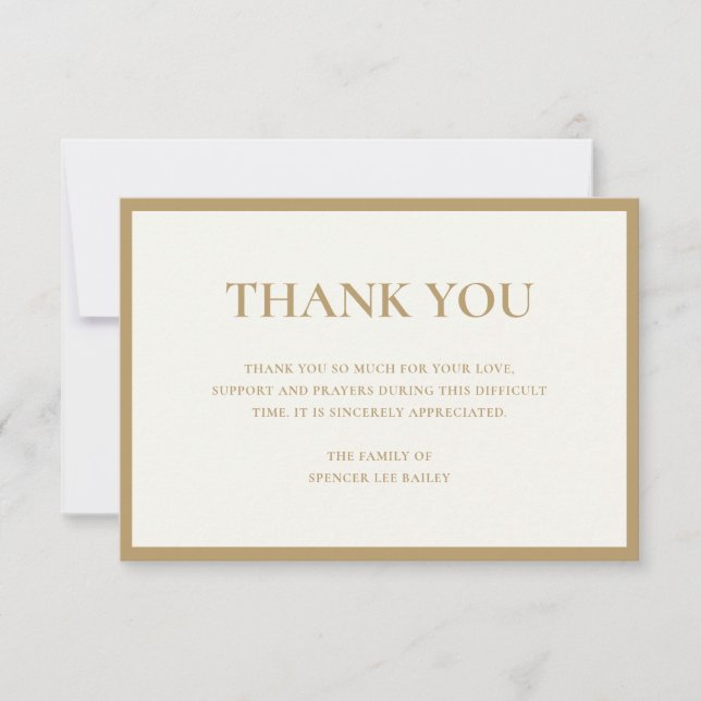Simple Ivory Gold Traditional Sympathy Funeral Thank You Card (Front)