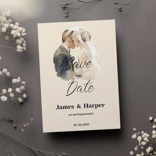 Simple ivory gray white couple photo Save the Date Invitation