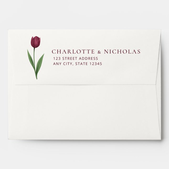 Simple Ivory Minimal Tulip Wedding Return Address Envelope (Back (Top Flap))